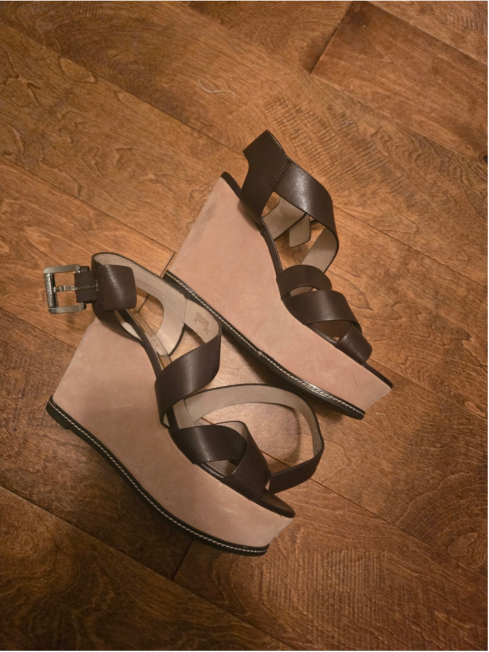 Women's Michael Kors Brown and Beige Wedge Sandals Size 8